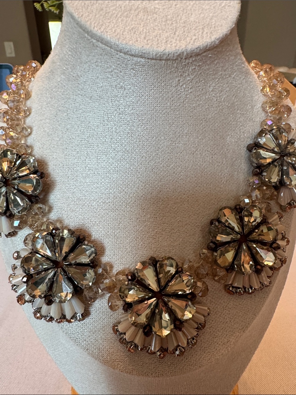 Crystal Cluster Floral Statement Necklace - Champagne/Clear
